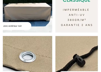 Finitions de la gamme Classique : Oeillets Inox, cordon de serrage et jonc étanche noir